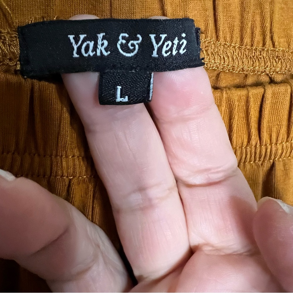 Yak N Yeti Rust Orange Pull On Boho Bell Bottom Flare Asymetrical Hem Pants - Picture 6 of 9